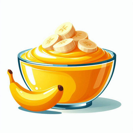 Banana jam in glass bowl on white background. Vector illustration.のイラスト素材