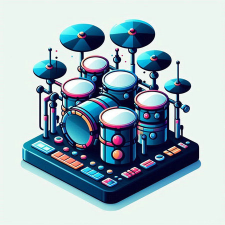 Drum kit isometric 3d vector illustration on white background.のイラスト素材