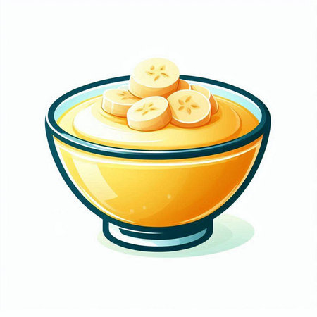 Illustration of a bowl of banana smoothie on a white backgroundのイラスト素材