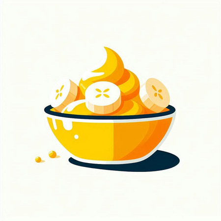 Banana dessert in a bowl. Vector illustration isolated on white background.のイラスト素材