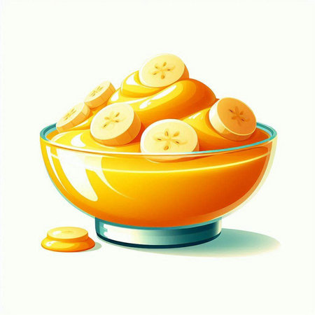 Illustration of a glass bowl with sliced bananas on a white backgroundのイラスト素材