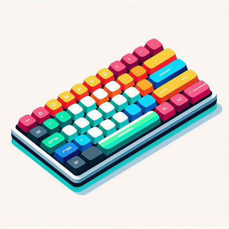 Colorful computer keyboard on white background. Isometric view. Vector illustration.のイラスト素材