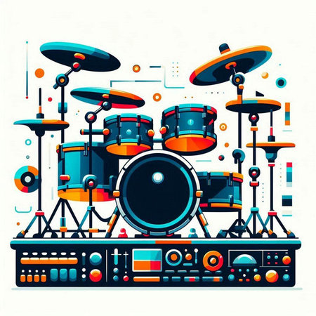 Musical instruments set: drum kit, cymbals and drums. Vector illustration.のイラスト素材