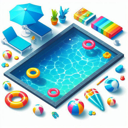 Swimming pool top view. Vector 3d isometric illustration.のイラスト素材