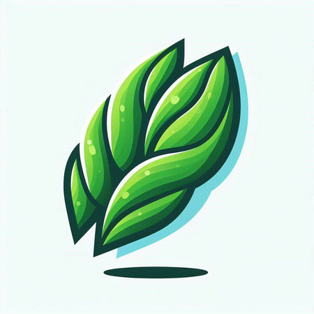 Vector illustration of a green leaf on a light background. Flat style.のイラスト素材