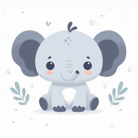 Cute baby elephant on white background. Vector illustration in cartoon style.のイラスト素材