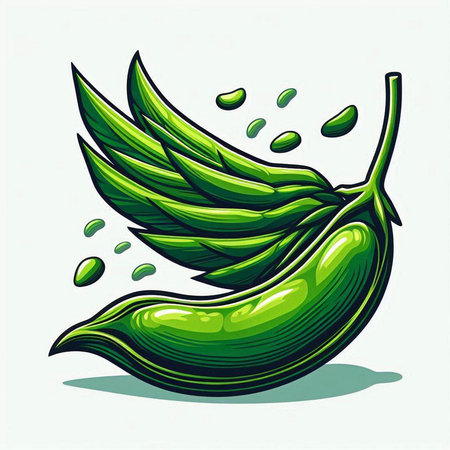 Vector illustration of a green hot chili pepper with flying wings on a white backgroundのイラスト素材