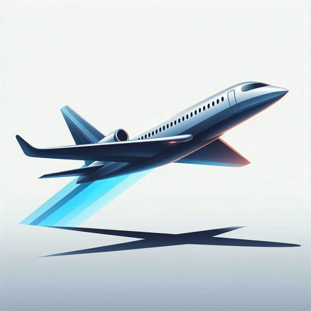 Airplane flying in the blue sky. 3d render illustration.のイラスト素材