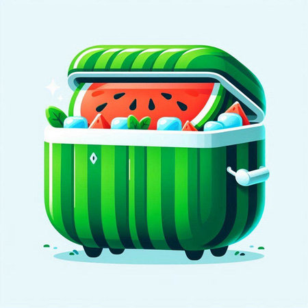 Lunch box with watermelon and mint. Vector cartoon illustration.のイラスト素材