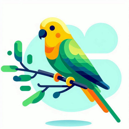 Parrot sitting on a branch. Vector illustration in flat style.のイラスト素材