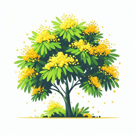 Mimosa tree isolated on white background. Vector Illustration.のイラスト素材