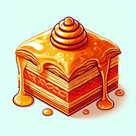 Honey drip on cake. Vector illustration of a piece of cake.のイラスト素材