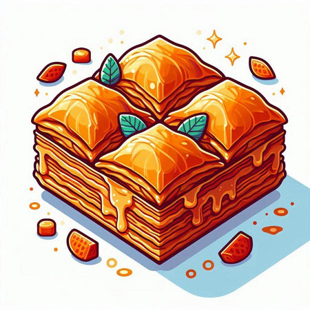 Sweet baklava with honey and nuts. Vector illustration.のイラスト素材