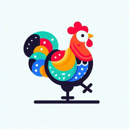 Colorful rooster on white background. Vector illustration in flat style.のイラスト素材