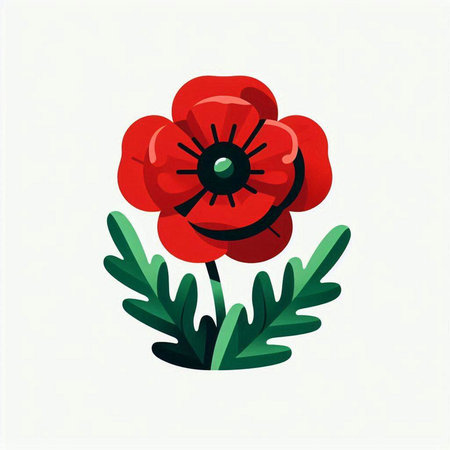Red poppy flower isolated on white background. Vector illustration in flat style.のイラスト素材