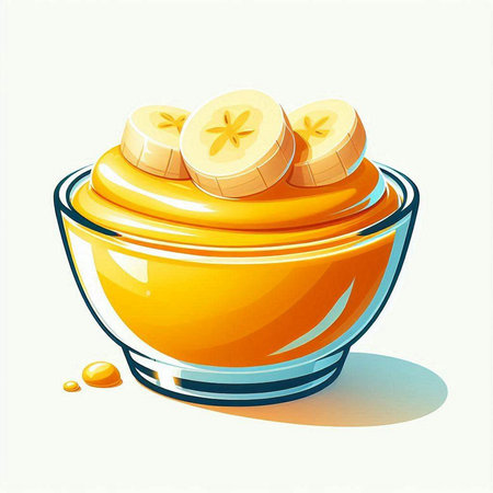 Vector illustration of a bowl of banana smoothie with sliced bananas.のイラスト素材