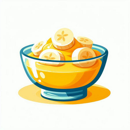 Banana smoothie in a glass bowl. Vector illustration on white background.のイラスト素材