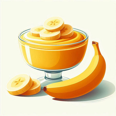 Vector illustration of a bowl of banana smoothie with slices of bananasのイラスト素材