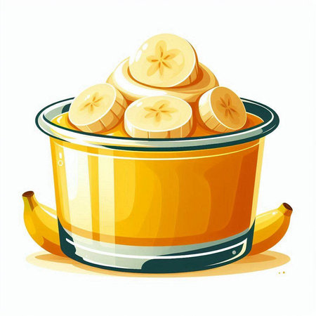 Illustration of a bowl of fresh bananas on a white background.のイラスト素材