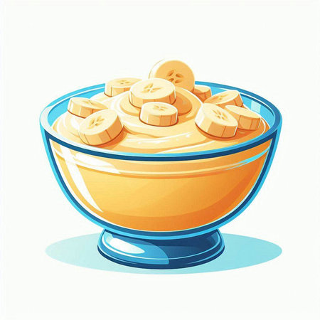 Banana sauce in glass bowl on white background. Vector illustration.のイラスト素材