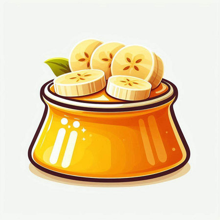 Vector illustration of a bowl with slices of banana. Cartoon style.のイラスト素材