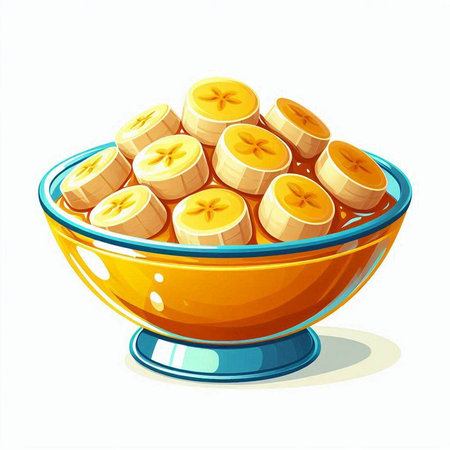 Illustration of banana slices in a bowl on a white background.のイラスト素材
