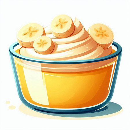Illustration of a bowl of banana smoothie on a white backgroundのイラスト素材