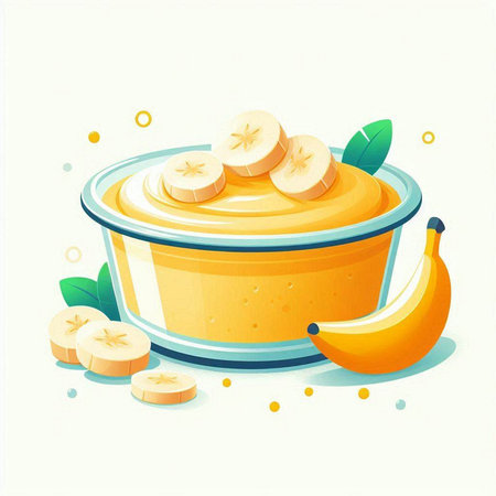 Banana smoothie in a glass bowl. Vector illustration on a white background.のイラスト素材