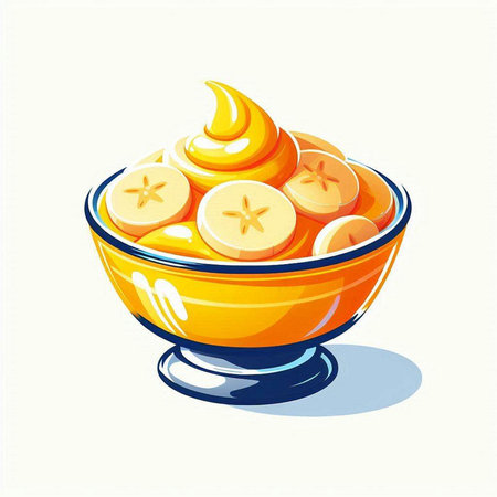 Banana ice cream in a bowl on a white background. Vector illustration.のイラスト素材