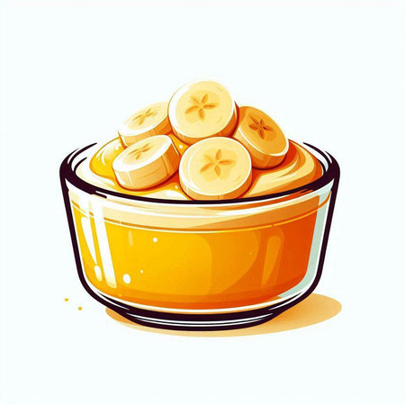 Vector illustration of a bowl of sliced bananas in a glass bowl.のイラスト素材