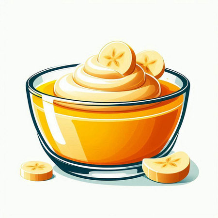Banana jam in a glass bowl on a white background. Vector illustration.のイラスト素材