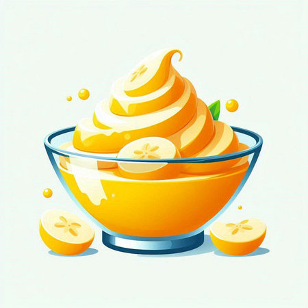 Vector illustration of a glass bowl with fresh sliced lemons and ice creamのイラスト素材