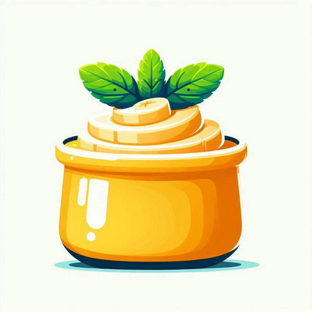 Ceramic pot with honey and mint leaves. Vector illustration.のイラスト素材