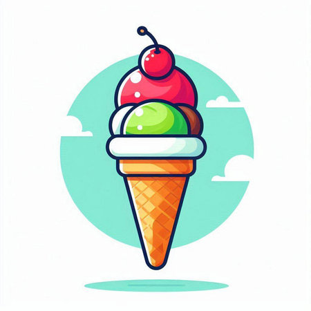 Ice cream in a waffle cone. Vector illustration on white background.のイラスト素材