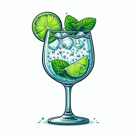Cocktail with lime, mint and ice. Vector illustration.のイラスト素材