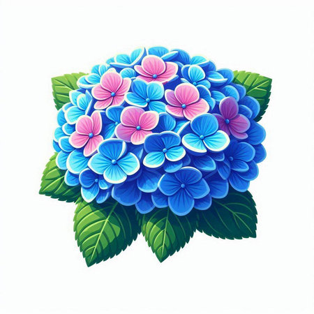 Blue hydrangea isolated on white background. Vector illustration.のイラスト素材
