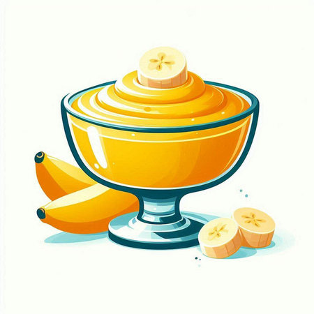 Banana pudding in glass bowl on white background. Vector illustration.のイラスト素材