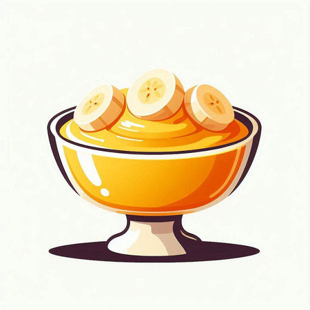 Banana jam in a glass bowl with slices of bananas. Vector illustration.のイラスト素材