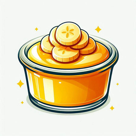 Illustration of a yellow bowl with banana slices on a white backgroundのイラスト素材