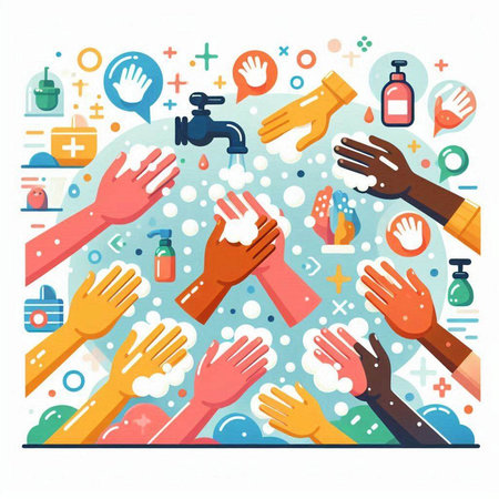 Washing hands with soap and water. Hygiene concept. Vector illustrationのイラスト素材