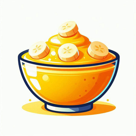 Vector illustration of a bowl of banana smoothie on white background.のイラスト素材