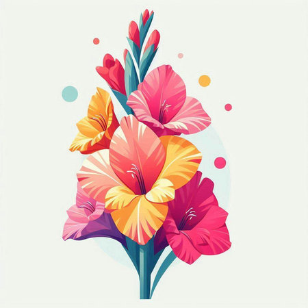 Beautiful colorful gladiolus flower bouquet. Vector illustration.のイラスト素材