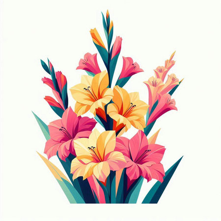 Bouquet of lilies in retro style. Vector illustration.のイラスト素材