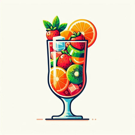 Fruit cocktail in a glass. Colorful vector illustration in flat style.のイラスト素材
