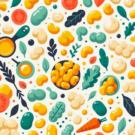 Seamless pattern with vegetables and fruits. Vector illustration in flat style.のイラスト素材