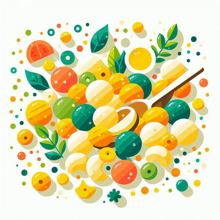 Colorful fruit background with oranges and lemons. Vector illustration.のイラスト素材