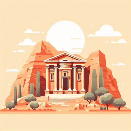 Ancient temple in the desert. Vector illustration in flat cartoon style.のイラスト素材
