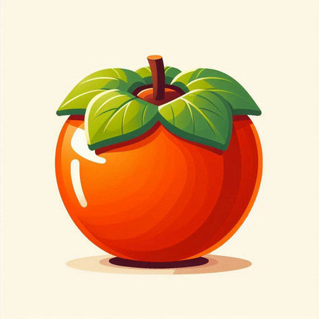 Ripe persimmon fruit with green leaves. Vector illustration.のイラスト素材