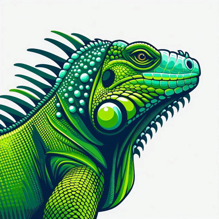 Green iguana on white background. Vector illustration for your design.のイラスト素材