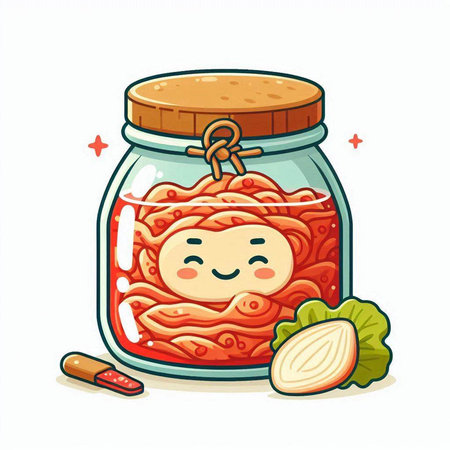 Cute kawaii canned meat in a glass jar. Vector illustration.のイラスト素材